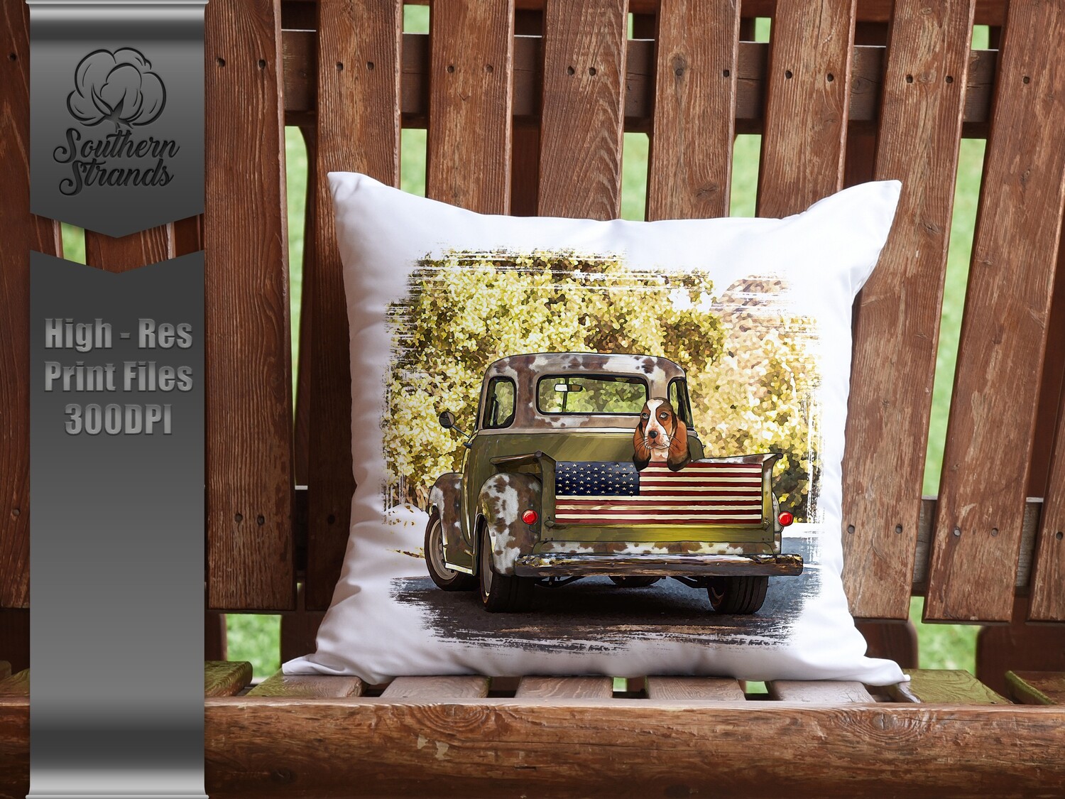 Antique Truck American Flag - Cow Print - Basset Hound | Digital Download