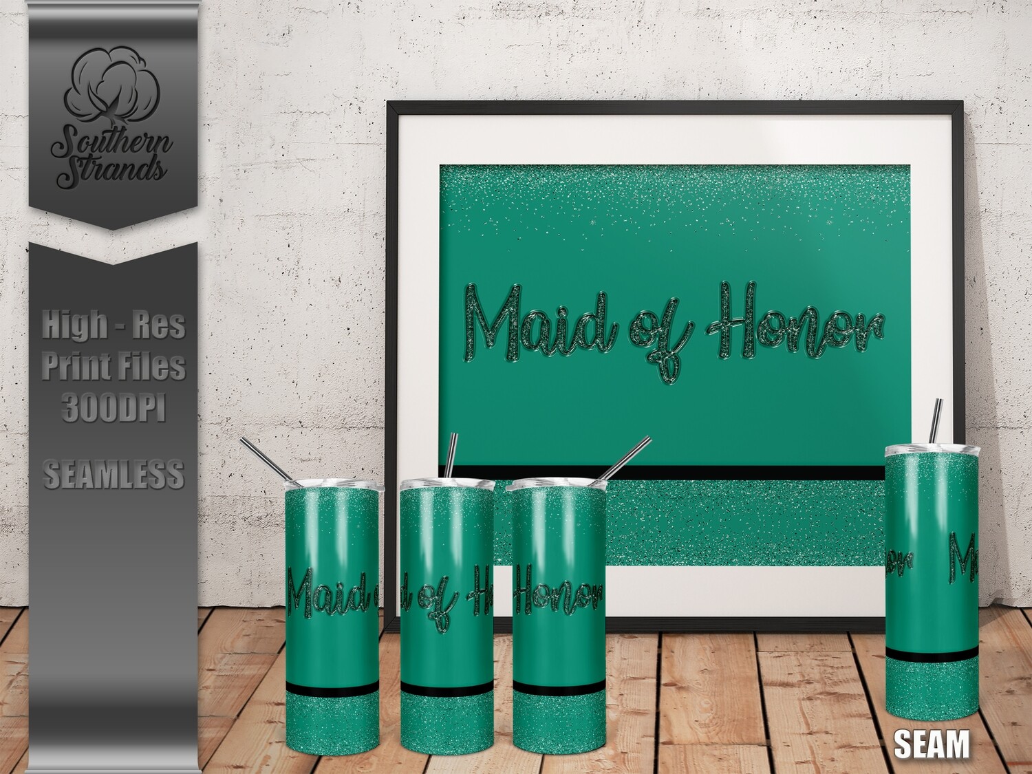Bridal Party - Green Glitter | Skinny 20 Tumblers | 2 Designs | Room to Personalize | SEAMLESS | DIGITAL DESIGN