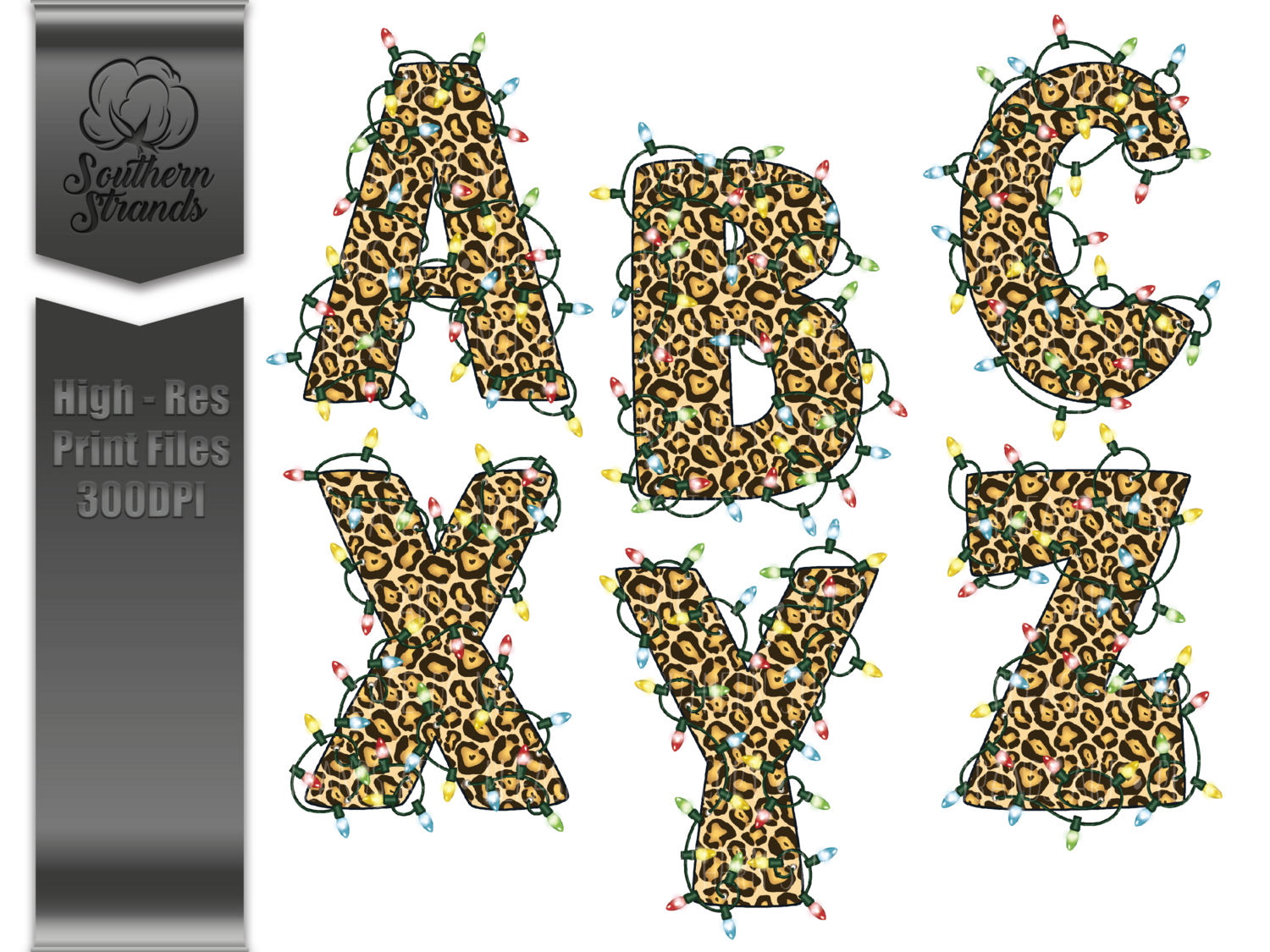 Funky Christmas Lights Alphas | Leopard Print | Digital Design