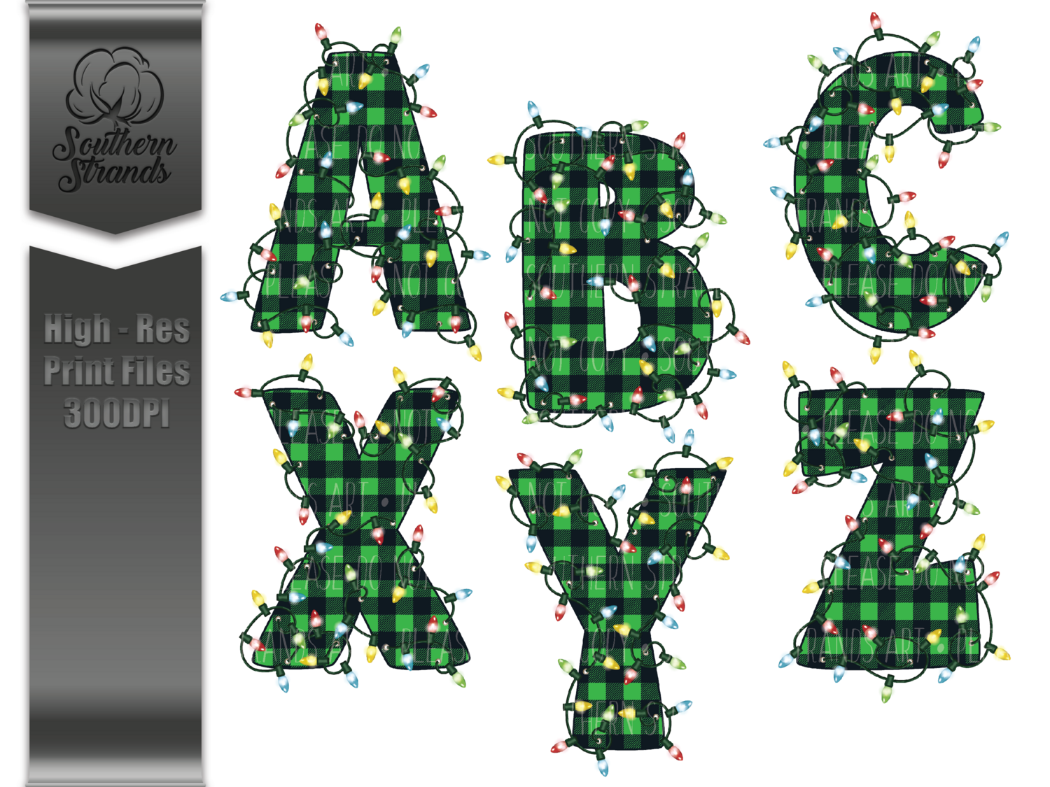 Funky Christmas Lights Alphas | Green and Black | Digital Design