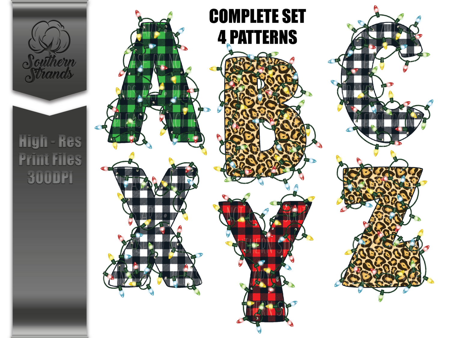 Funky Christmas Lights Alphas | 4 Complete Sets | Digital Design