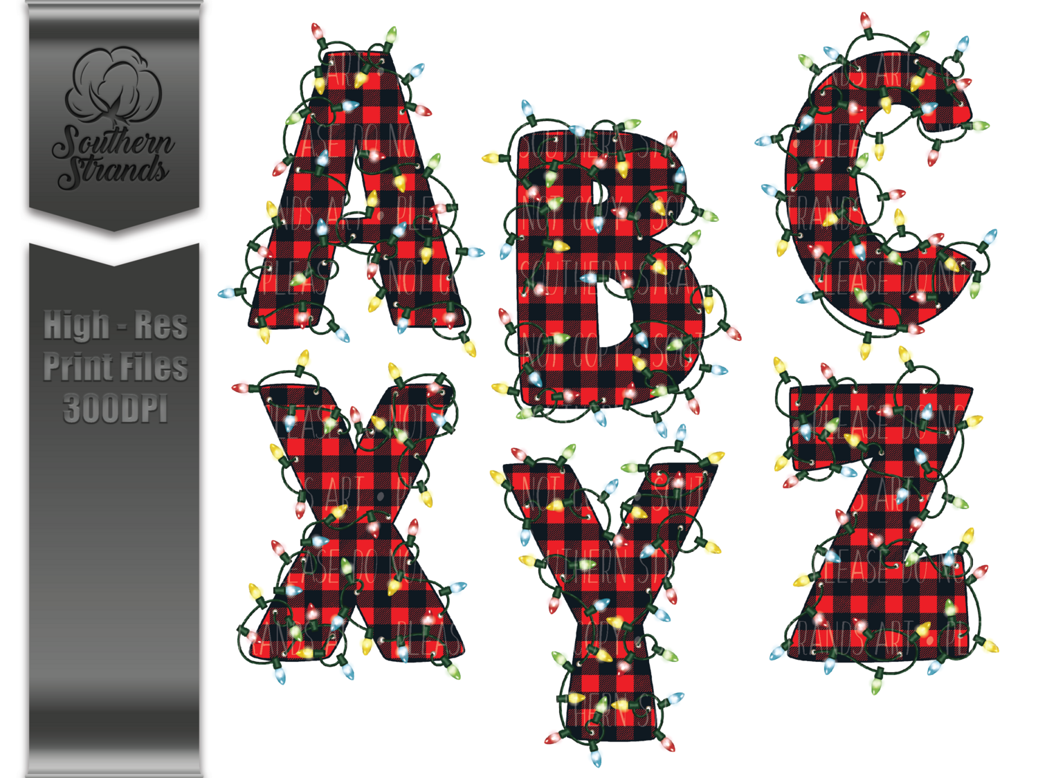 Funky Christmas Lights Alphas | Red and Black | Digital Design