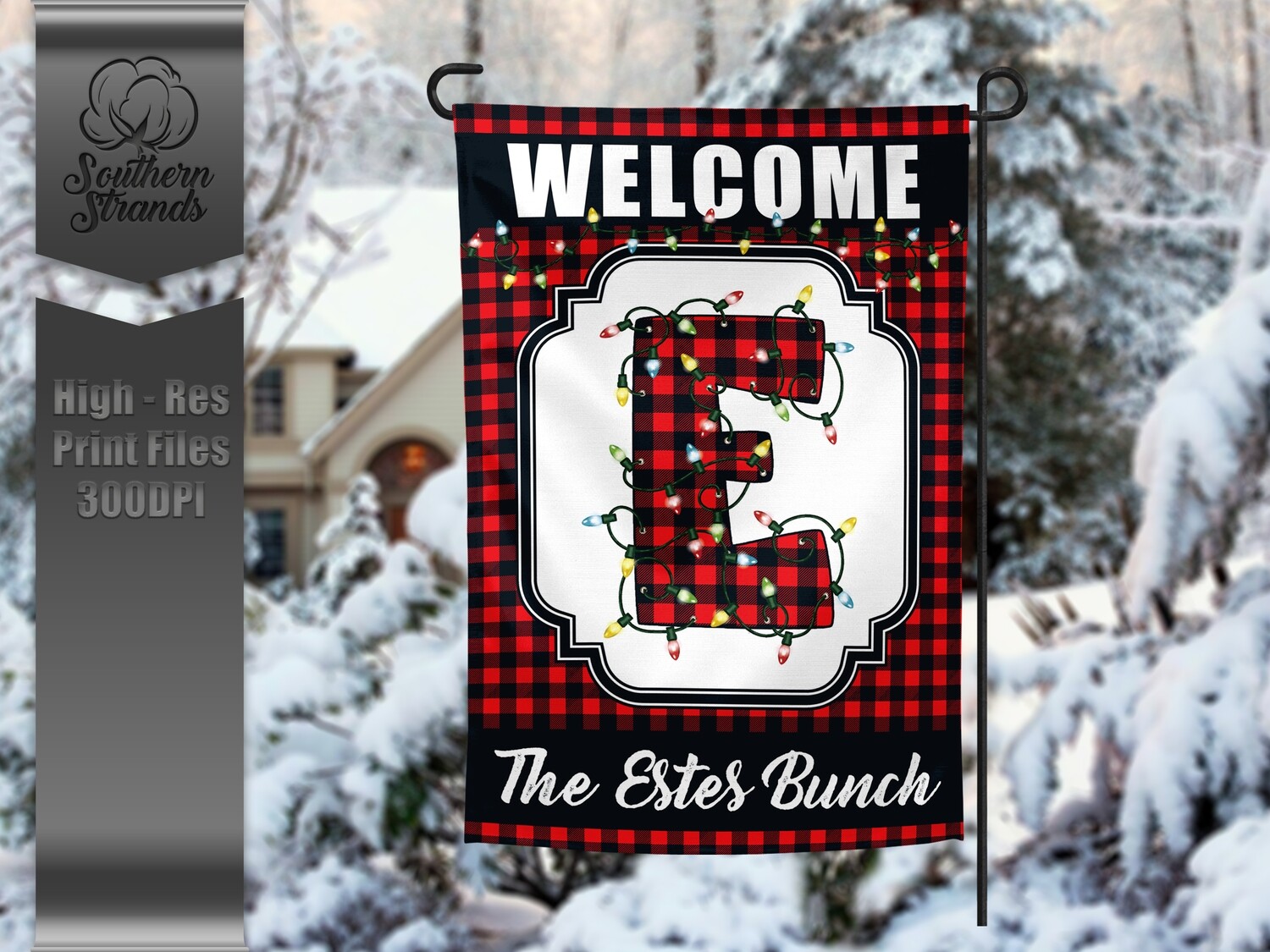 Funky Christmas Lights Garden Flag - Red and Black | 12x18 | Digital Design