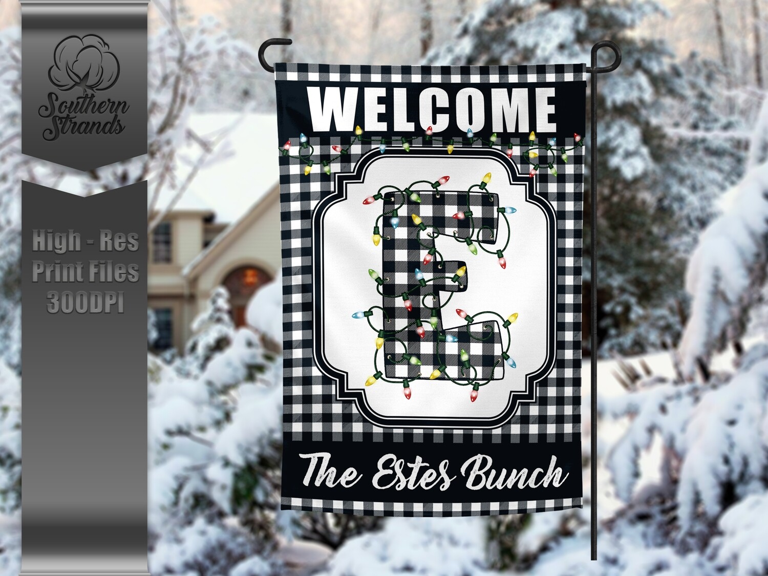 Funky Christmas Lights Garden Flag - White and Black | 12x18 | Digital Design