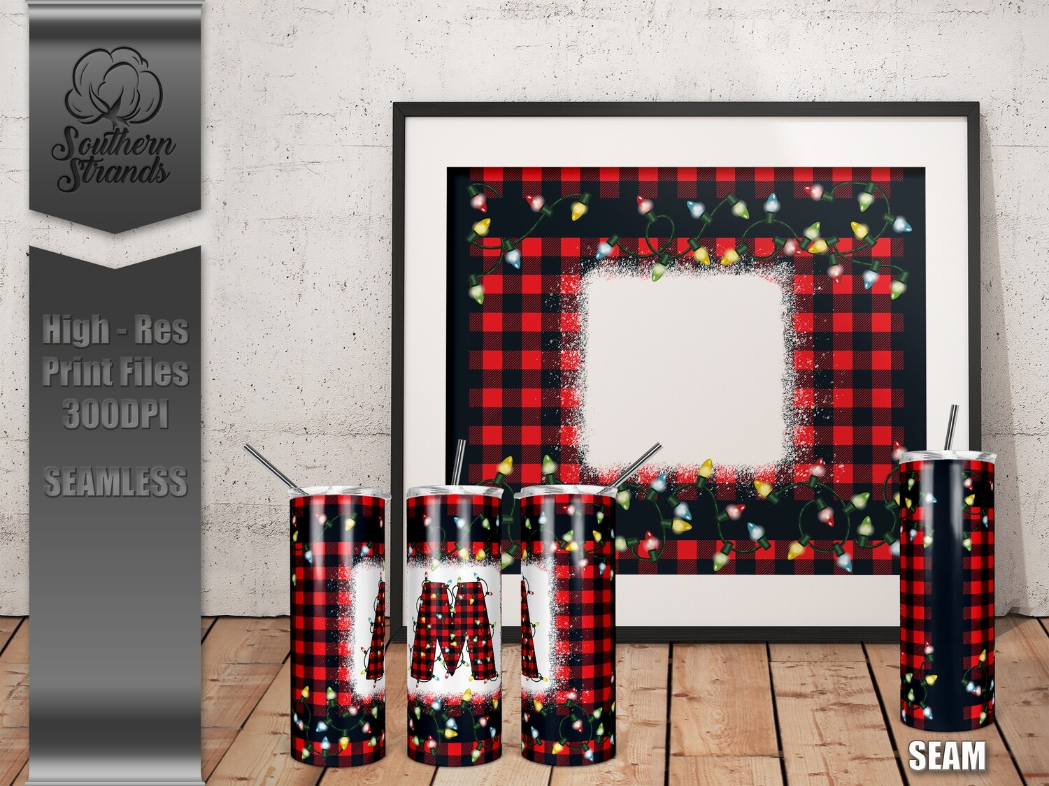 Funky Christmas Lights - Red and Black Plaid - Letters Sold Separately | SEAMLESS | DIGITAL DESIGN