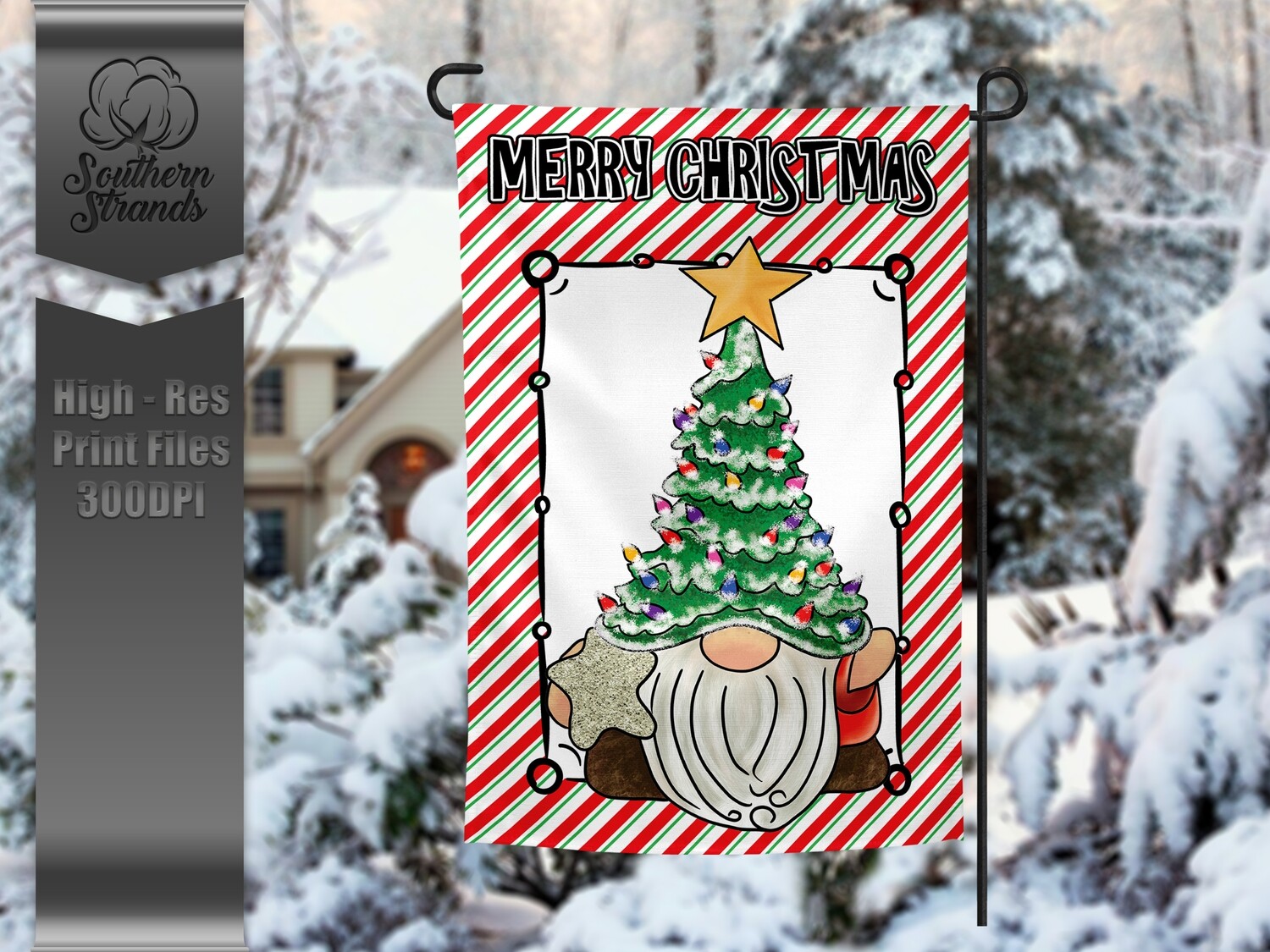 Merry Christmas Tree Hat Gnome Garden Flag | 12x18 | Digital Design