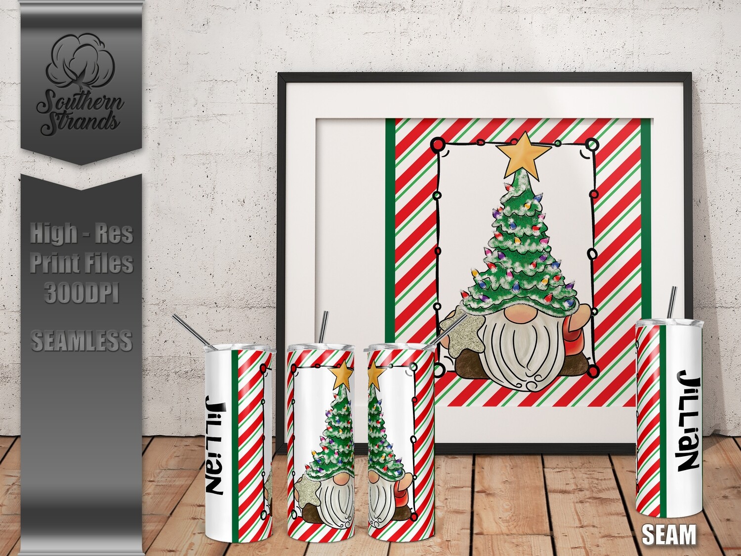 Merry Christmas Tree Hat Gnome Tumbler | SEAMLESS | DIGITAL DESIGN