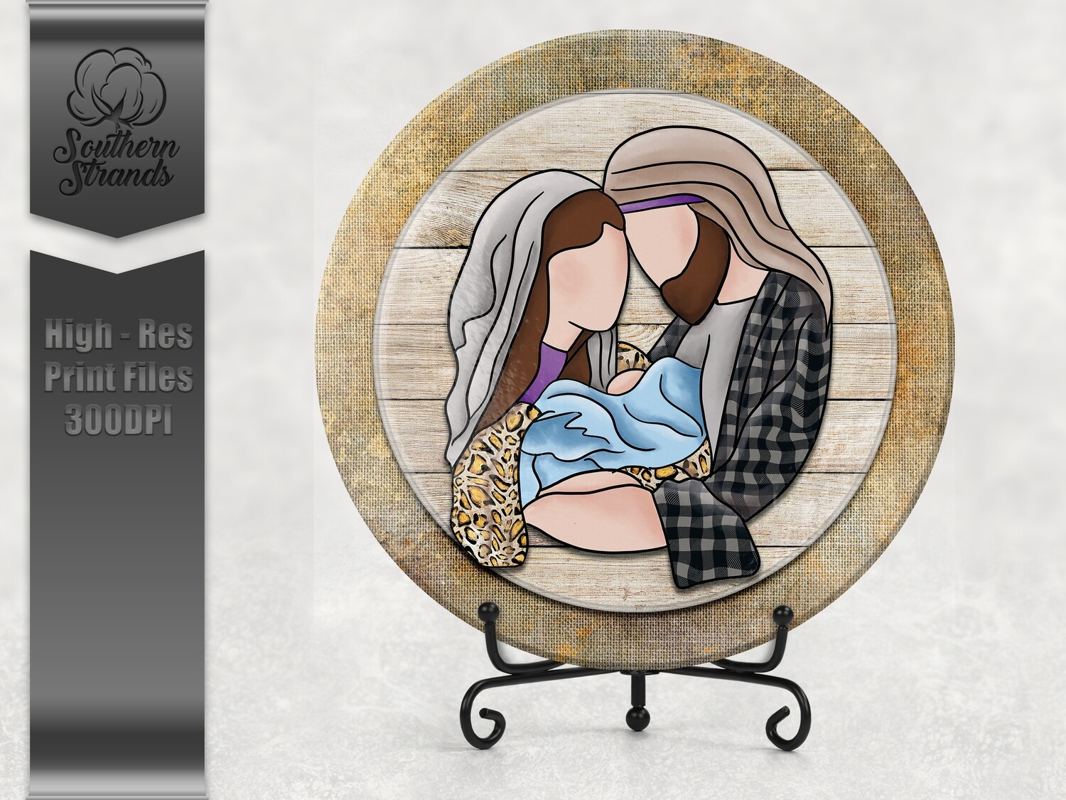 Mary Joseph and Jesus Trendy - Round | Digital Download