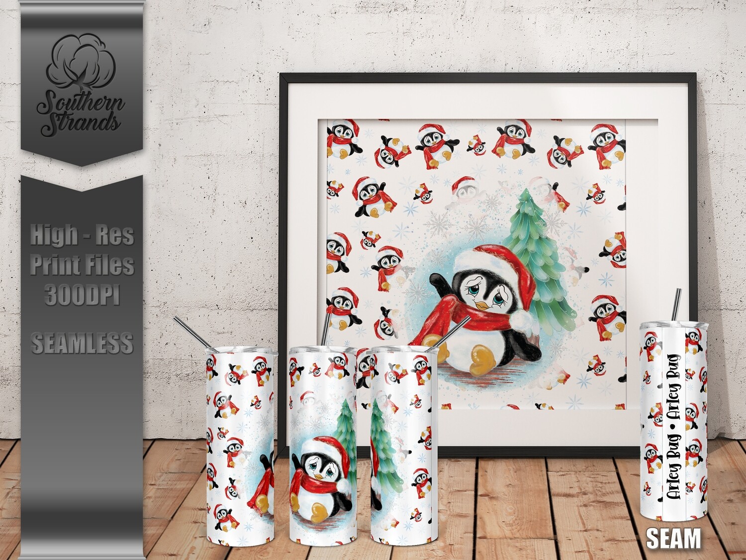 Christmas Penguin Tumbler - Add Your Own Name | SEAMLESS | DIGITAL DESIGN