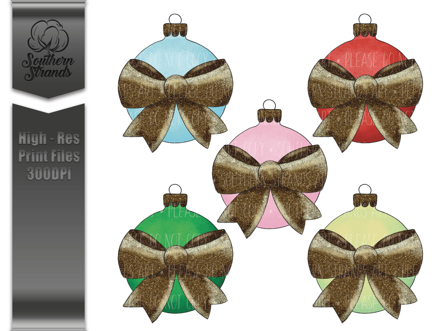 Christmas Balls with Glitter Ribbon | 5 colors | Digital Download