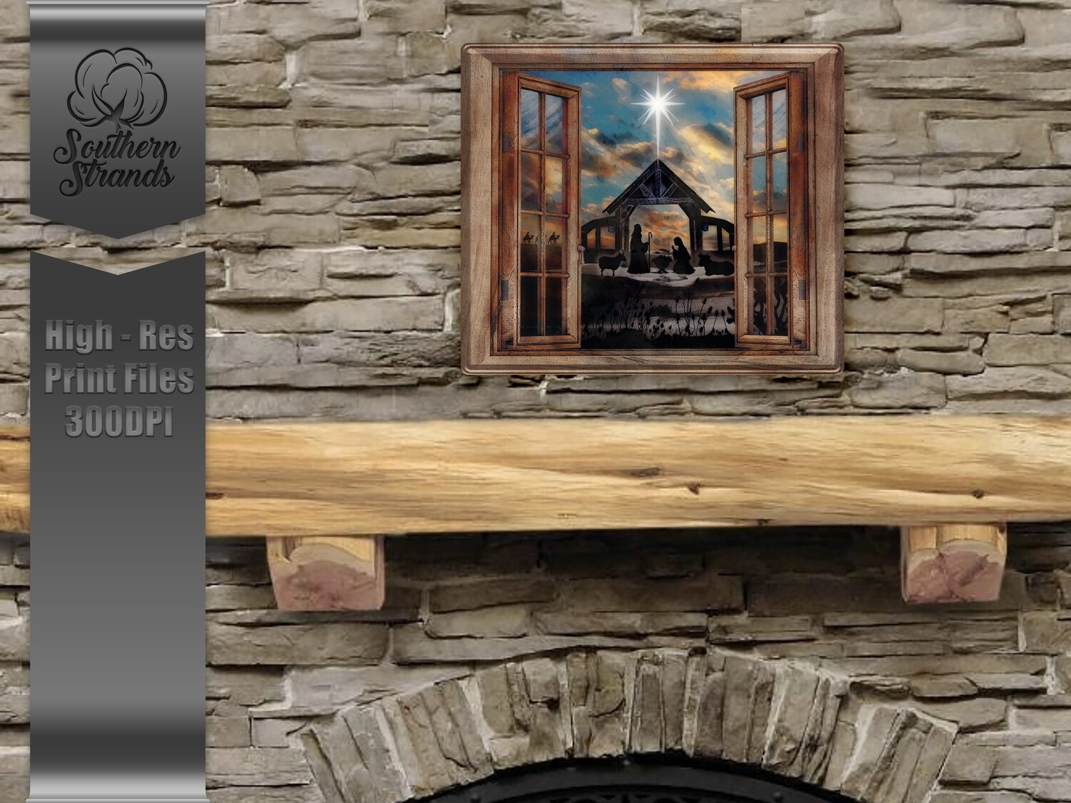 Christmas Nativity Open Window Watercolor | DIGITAL DESIGN