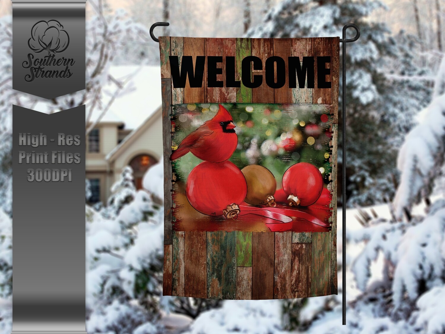 Christmas Redbird Garden Flag | 12x18 | Digital Design