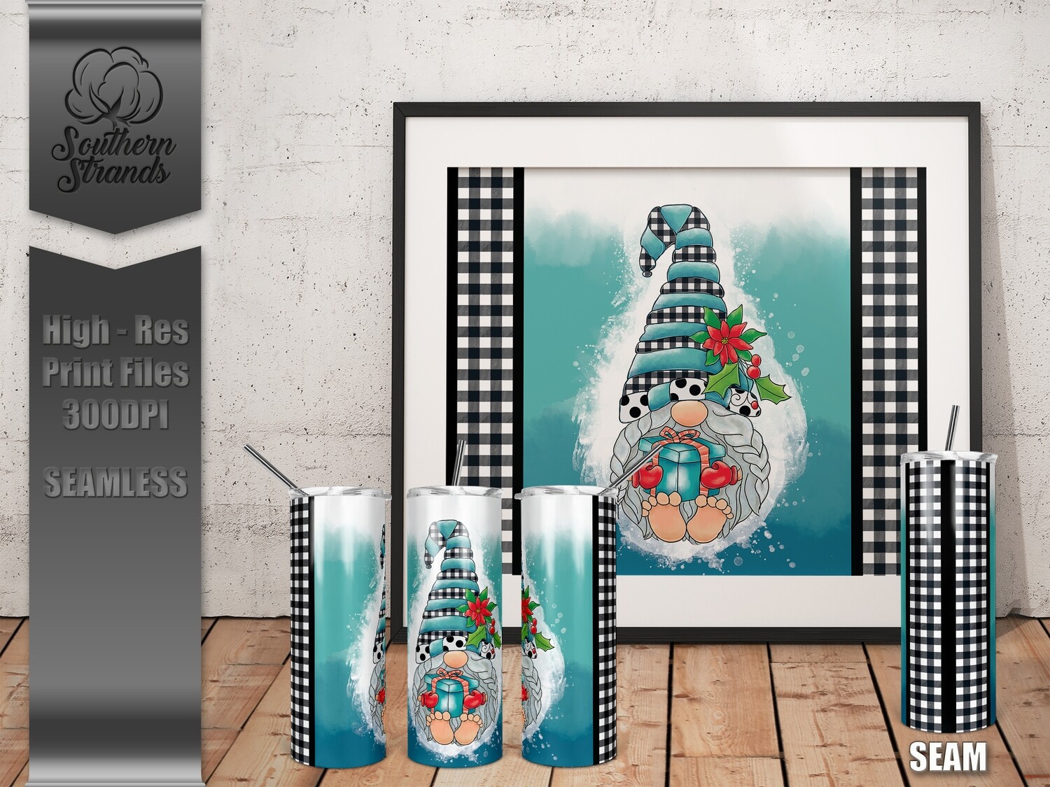 Barefoot Christmas Gnome Tumbler | SEAMLESS | DIGITAL DESIGN
