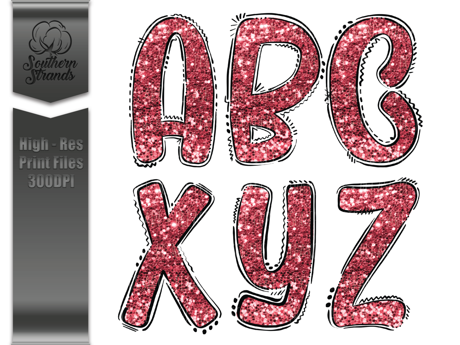 Chunky Red Glitter Doodle Font | Digital Design