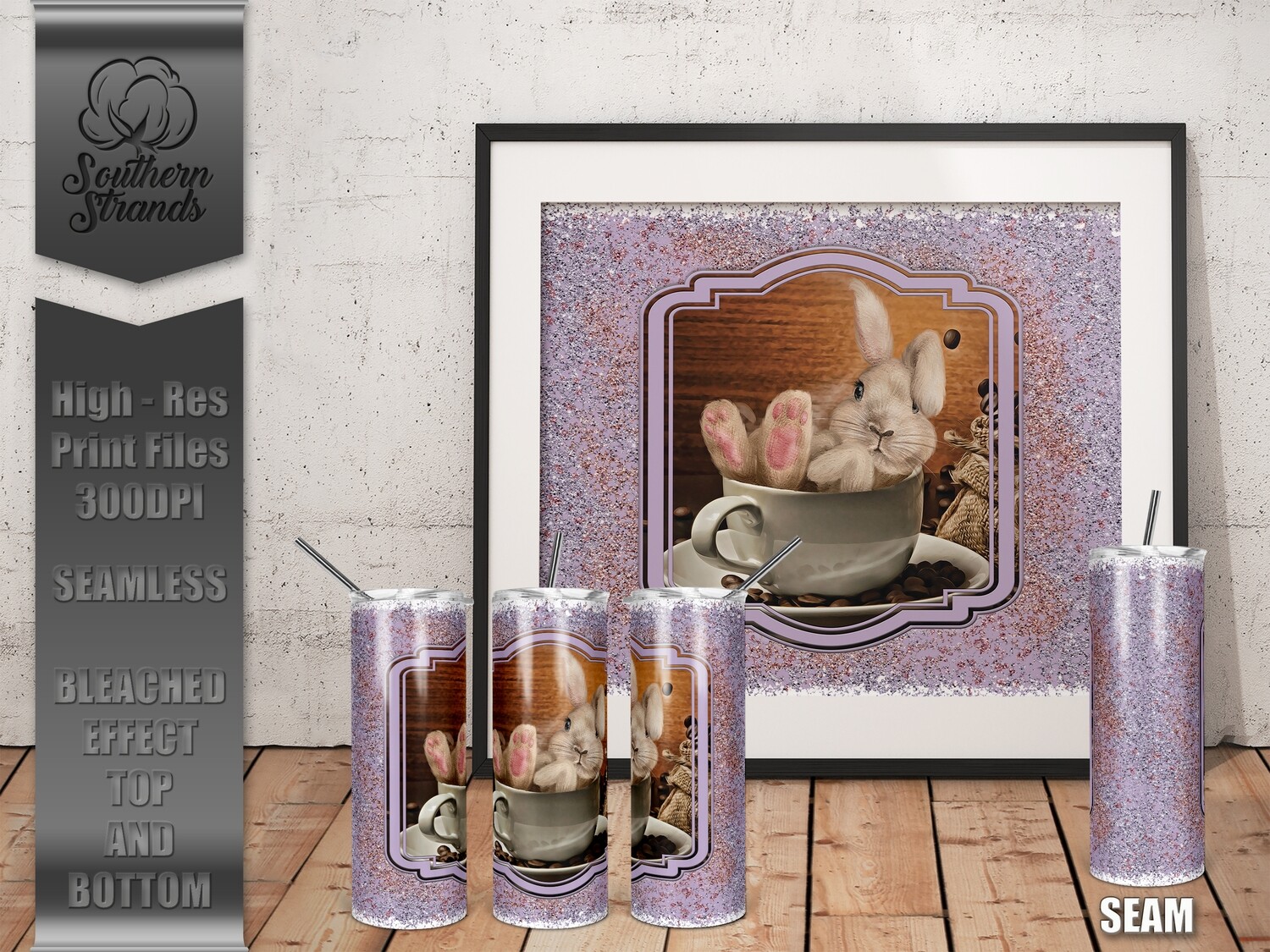 Coffee Time Easter Bunny Tumbler - Bleached Edges | DIGITAL DESIGN