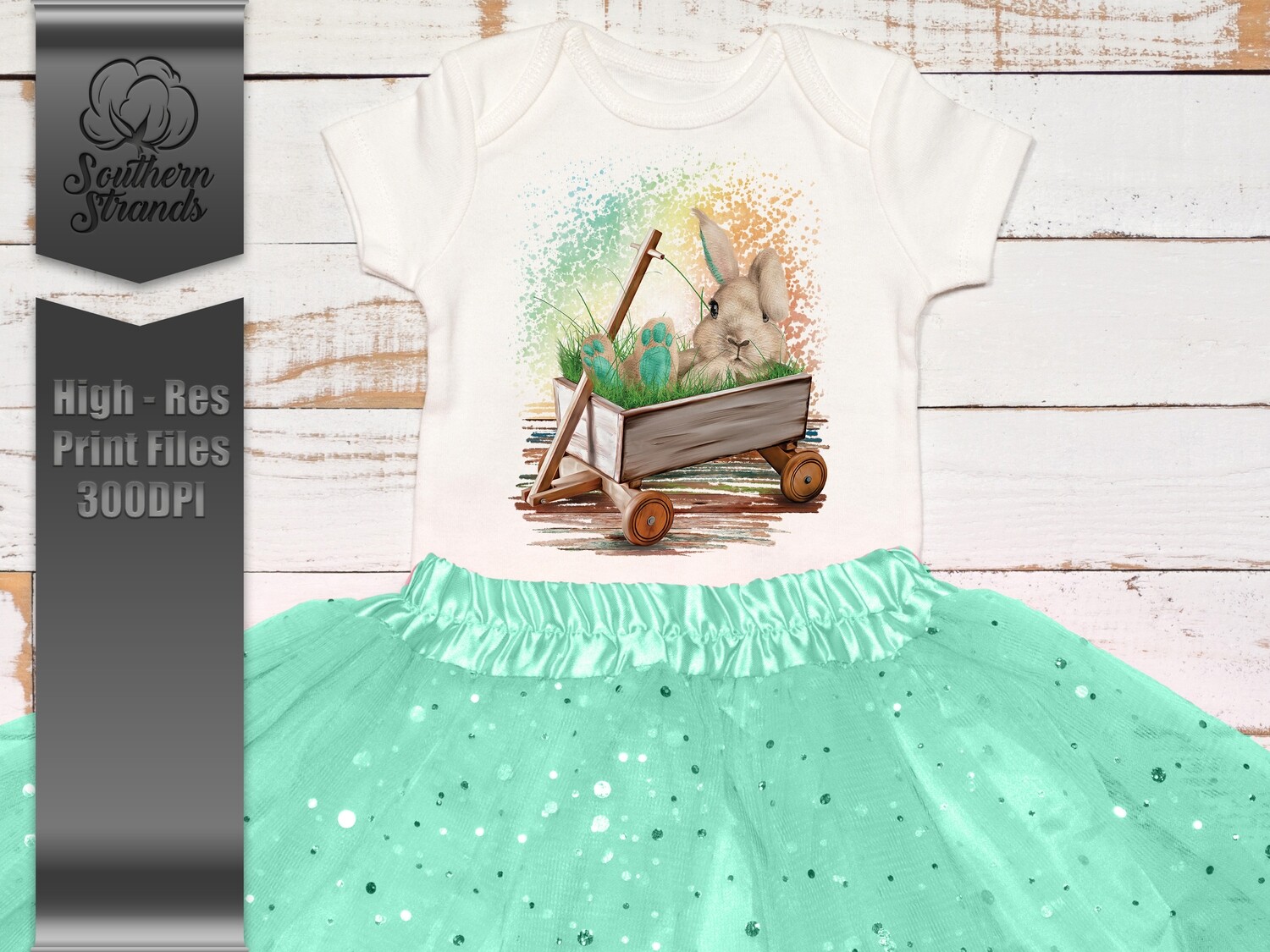 Bunny in a Wagon - Green | Digital Download