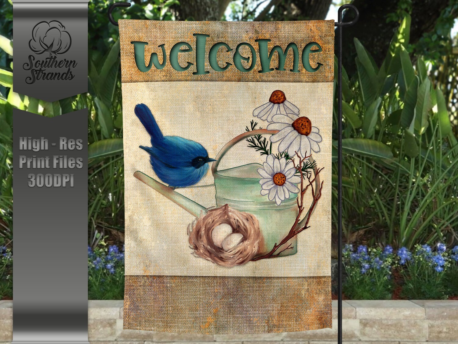 Spring Watering Can Garden Flag - Happy Easter | 12x18 | Digital Design