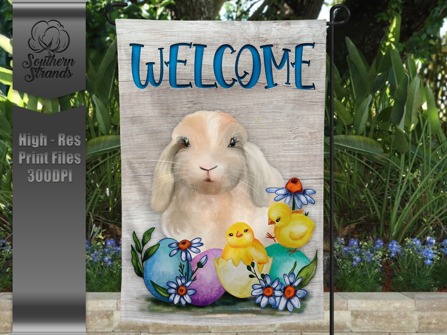 Chicks, Eggs and Easter Bunny Garden Flag - Welcome | 12x18 | Digital Design