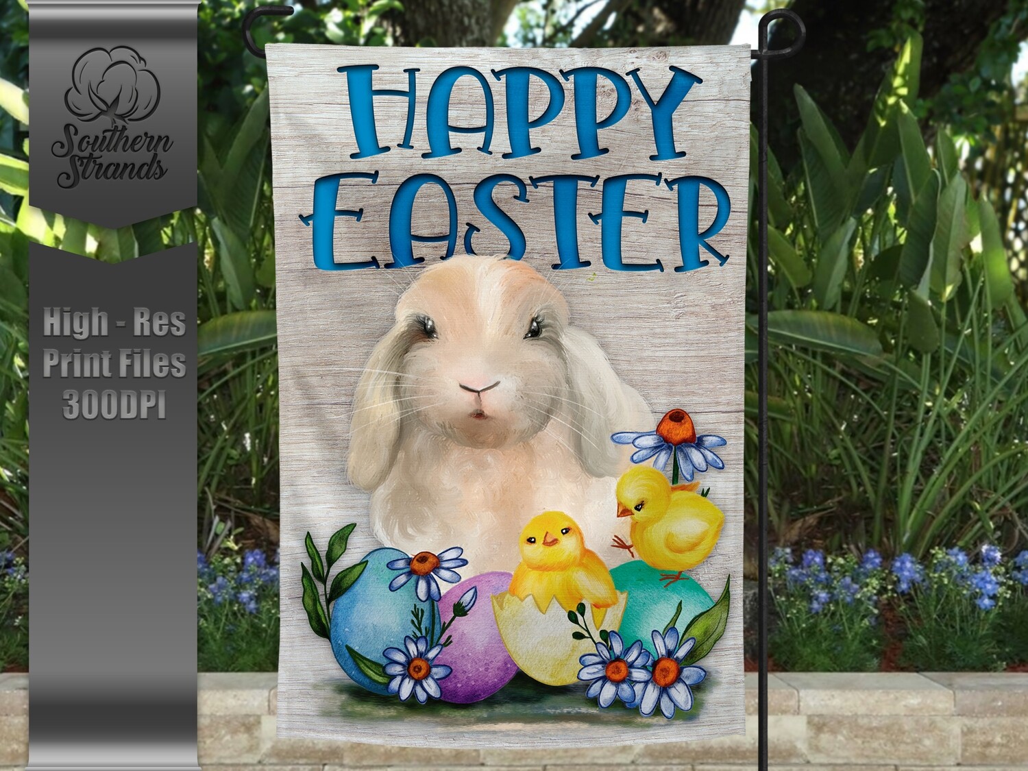 Chicks, Eggs and Easter Bunny Garden Flag - Happy Easter | 12x18 | Digital Design