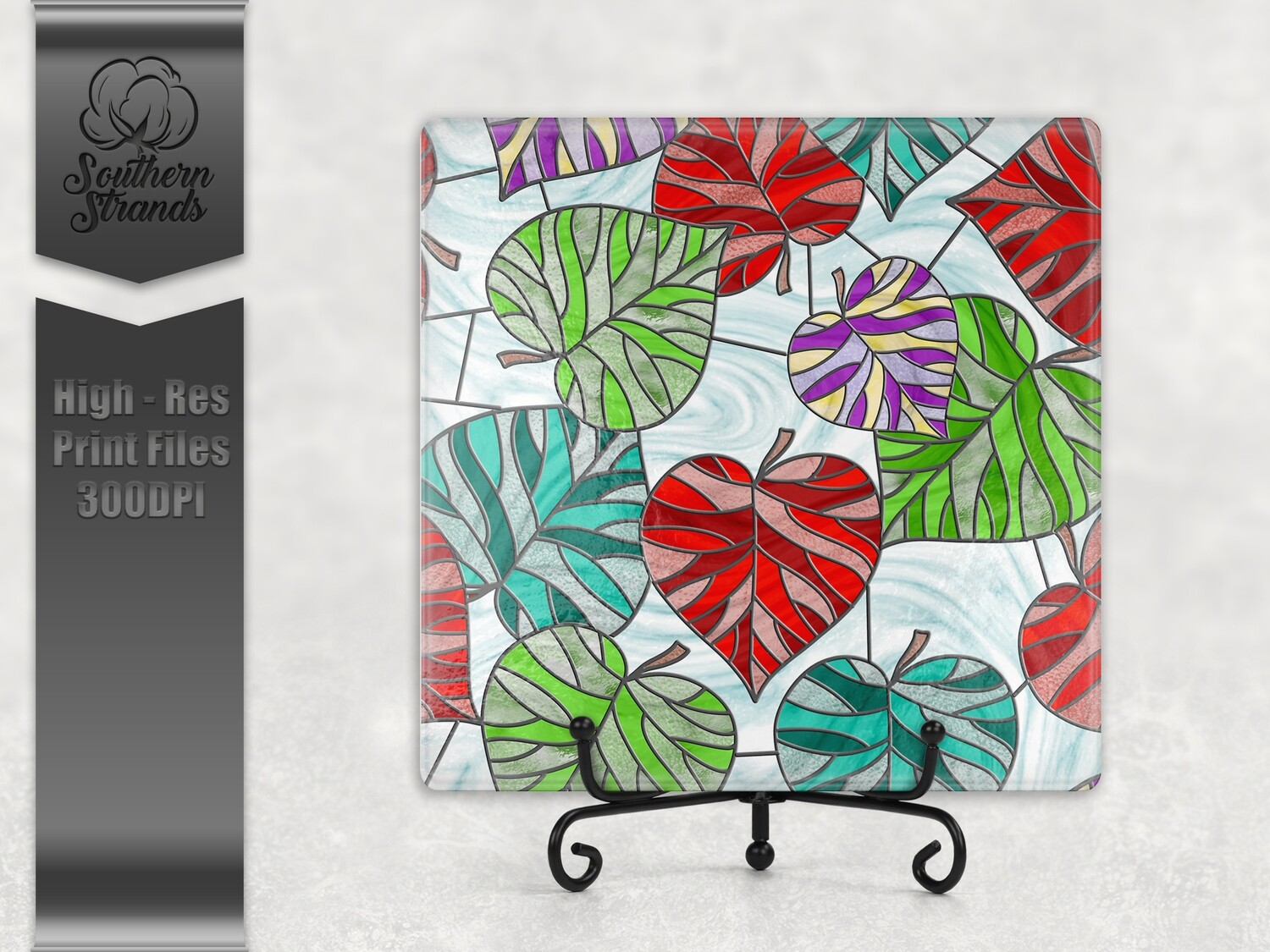 Stained Glass Colorful Leaves - Square | Digital Download