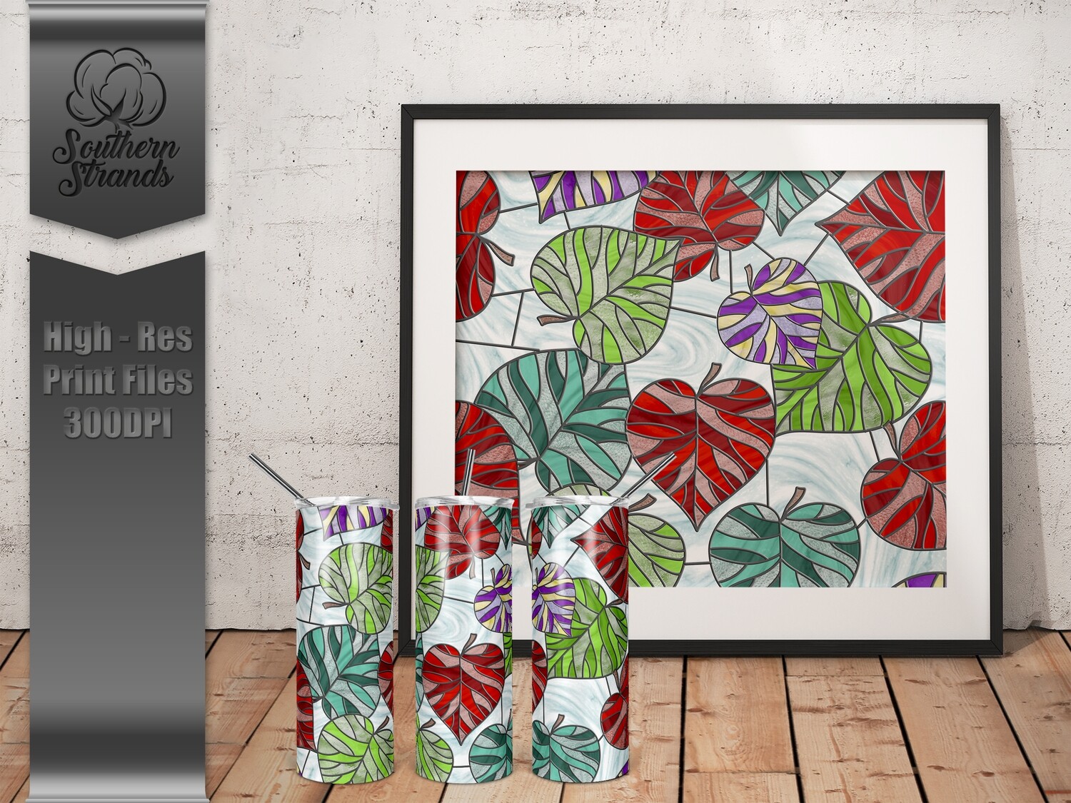 Stained Glass Tumbler - Colorful Leaves  | DIGITAL DESIGN