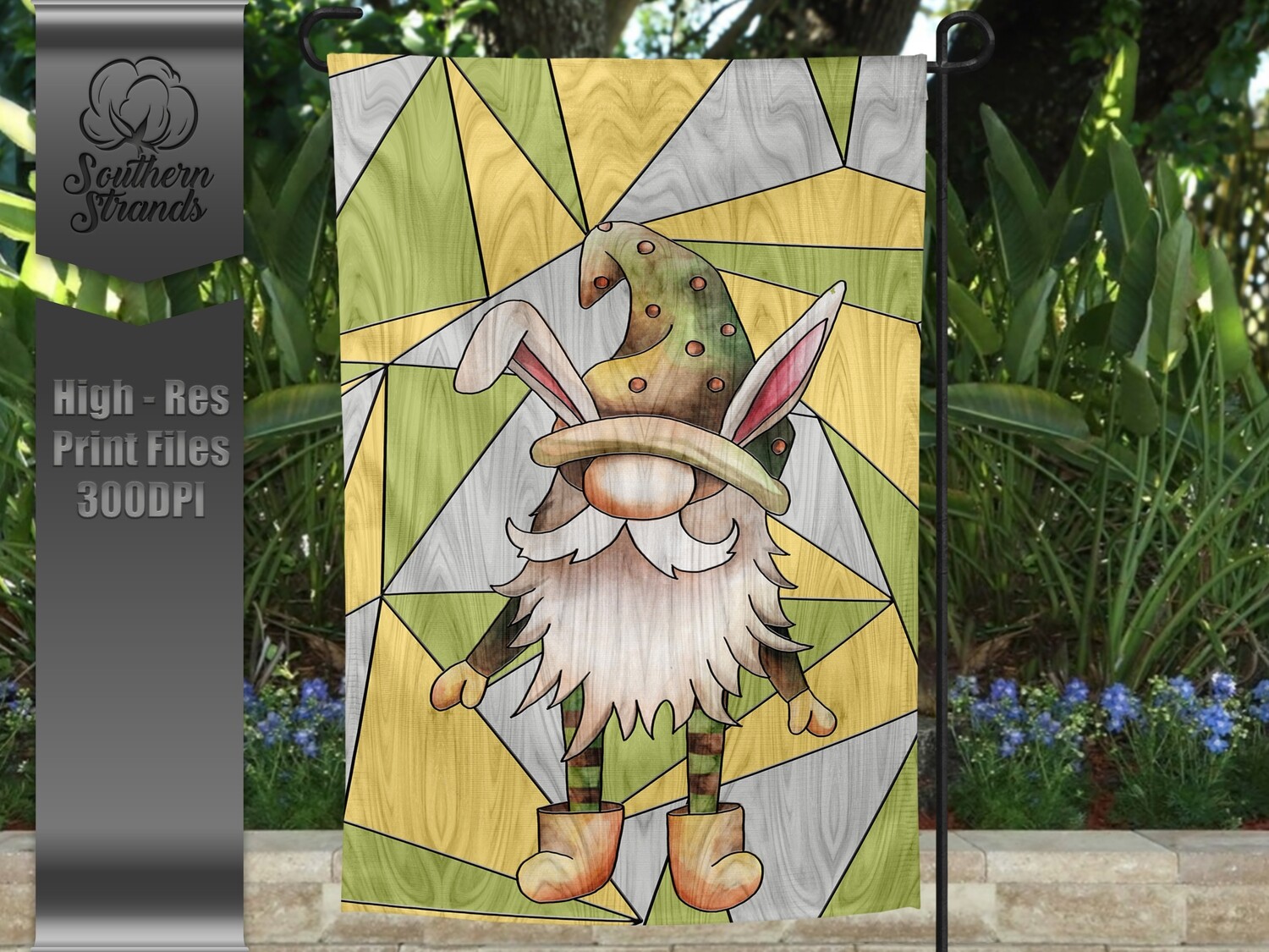 Stained Glass - Easter Gnome - Garden Flag | 12x18 | Digital Design
