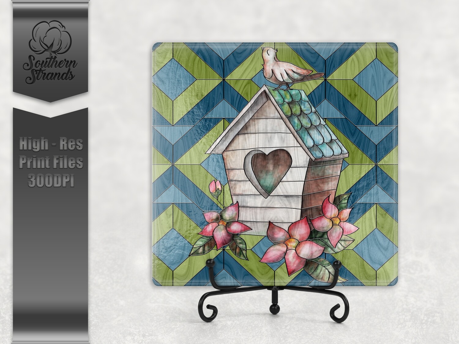 Stained Glass Birdhouse - Square | Digital Download