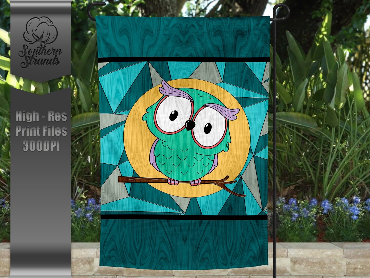 Stained Glass - Hoos Ready for Spring - Garden Flag | 12x18 | Digital Design