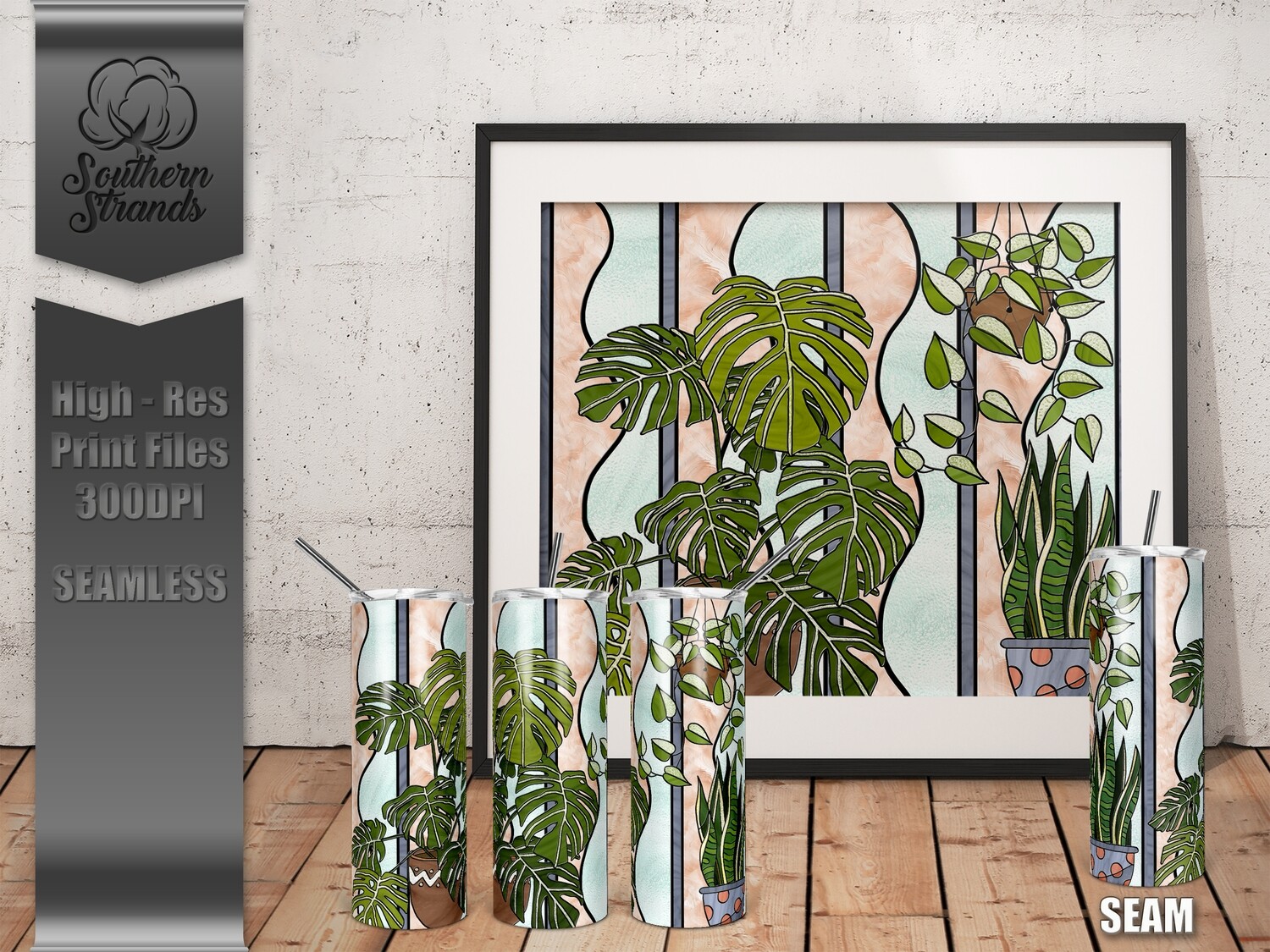 Stained Glass Tumbler - House Plants  | DIGITAL DESIGN