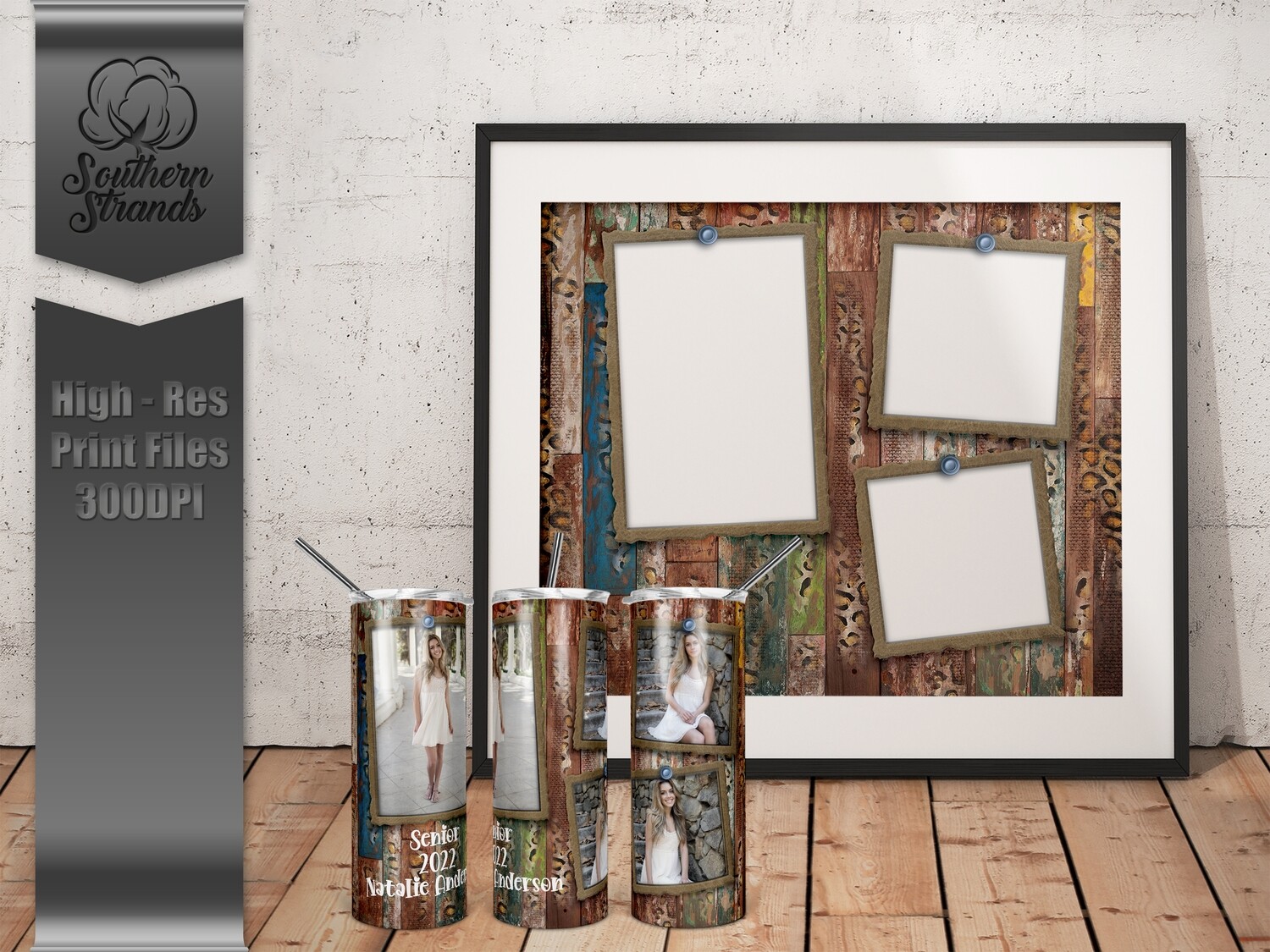 Grungy Leopard Wood and Polaroids Tumbler - NO TEXT | DIGITAL DESIGN