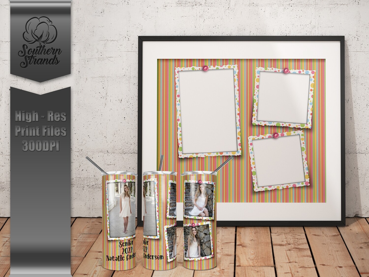 Stripes and Polaroids Tumbler - NO TEXT | DIGITAL DESIGN
