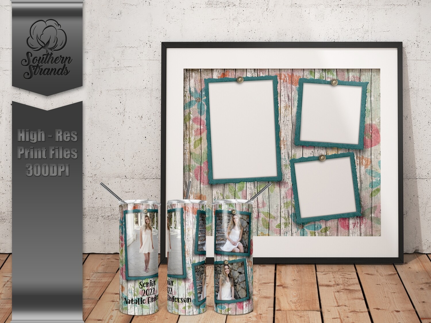 Wooden Flowers and Polaroids Tumbler - NO TEXT | DIGITAL DESIGN