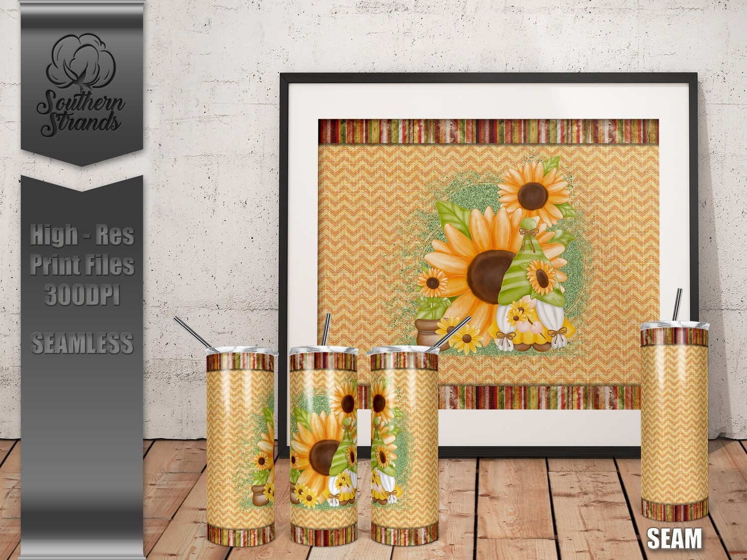 Sunny Summer Gnome Tumbler | SEAMLESS | DIGITAL DESIGN