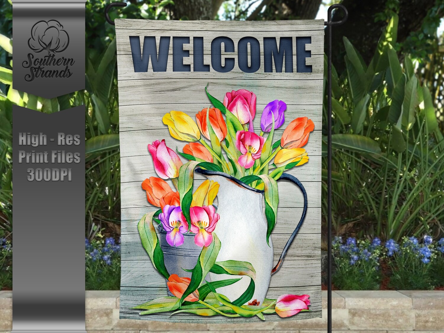 Spring Tulips Garden Flag - WELCOME | 12x18 | DIGITAL DESIGN