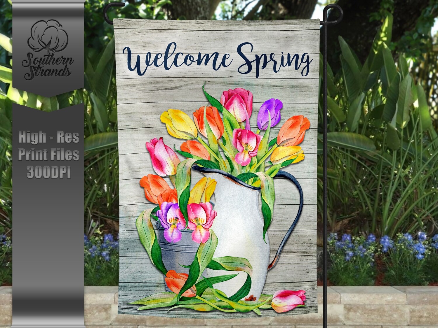 Spring Tulips Garden Flag - WELCOME SPRING | 12x18 | DIGITAL DESIGN