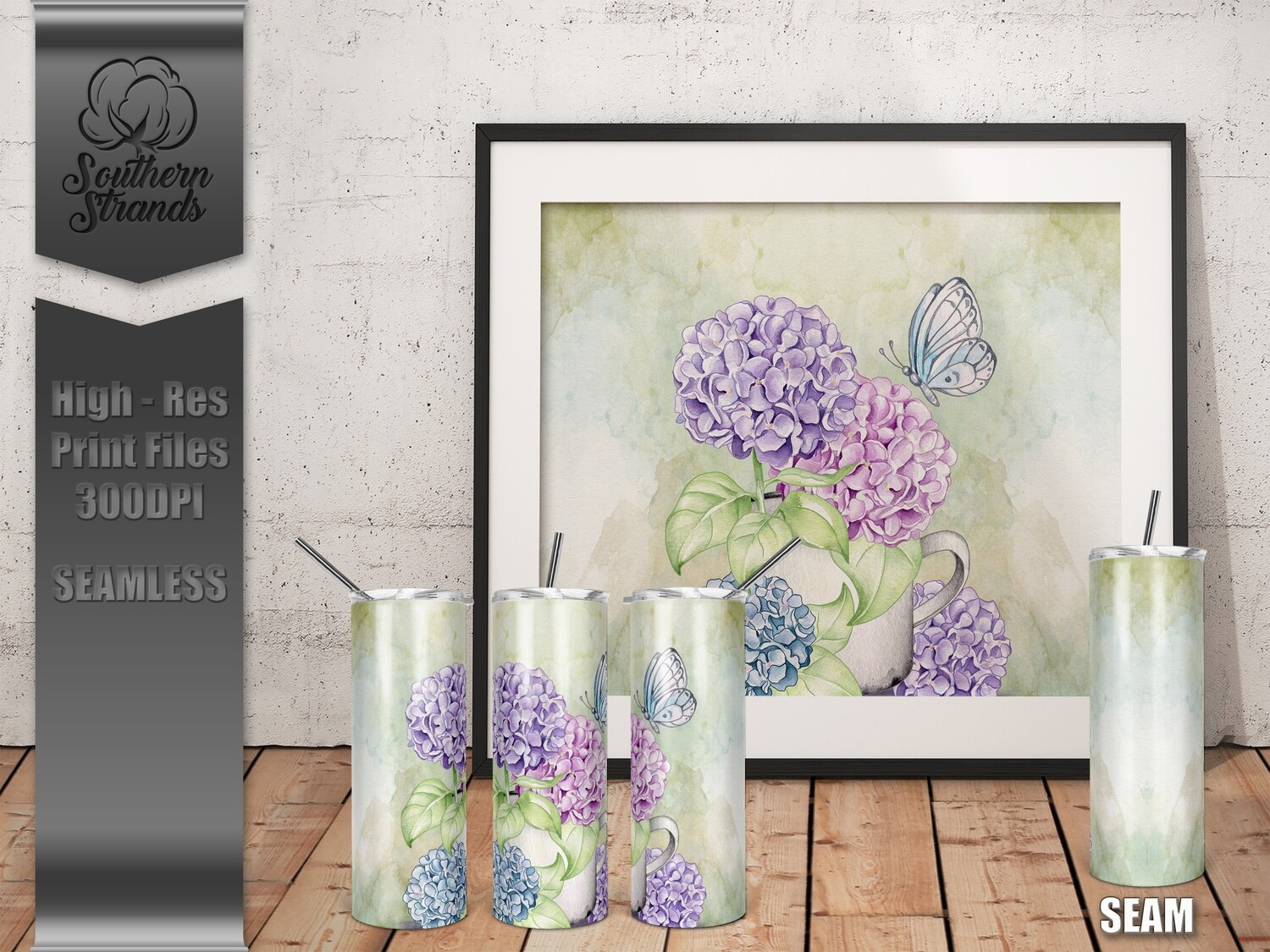 Spring Hydrangeas Tumbler | SEAMLESS | DIGITAL DESIGN