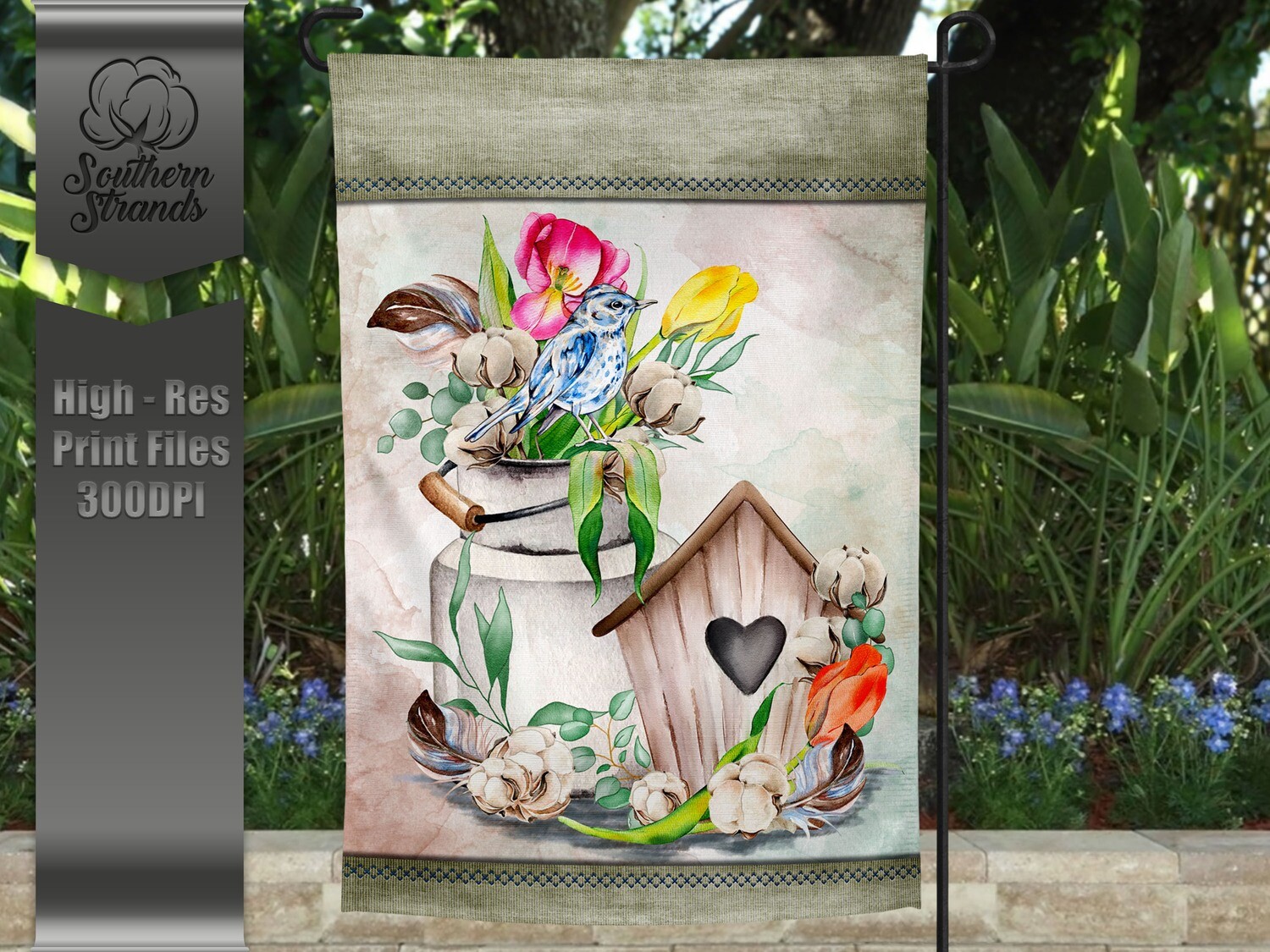 Tulips and Birds Garden Flag - BLANK | 12x18 | DIGITAL DESIGN