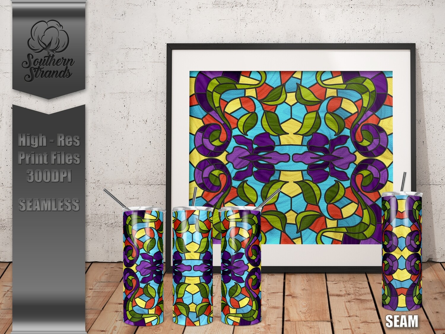 Purple Iris Stained Glass Tumbler | SEAMLESS | DIGITAL DESIGN