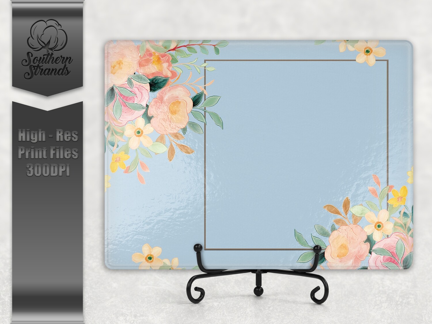 Watercolor Spring Floral Cutting Board - Blue | 2 sizes