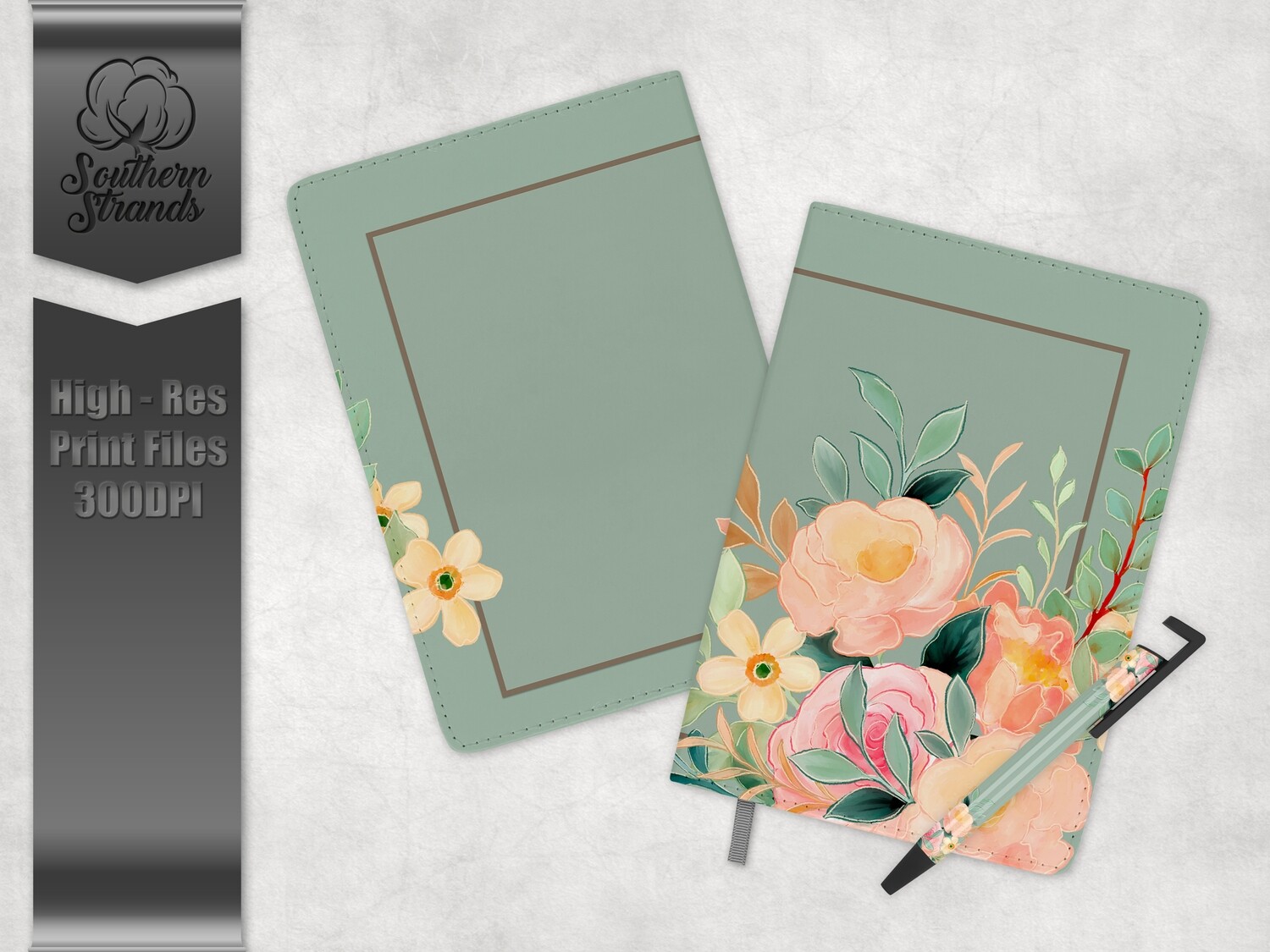 Watercolor Spring Floral Journal and Pen Set - Green | 3 sizes