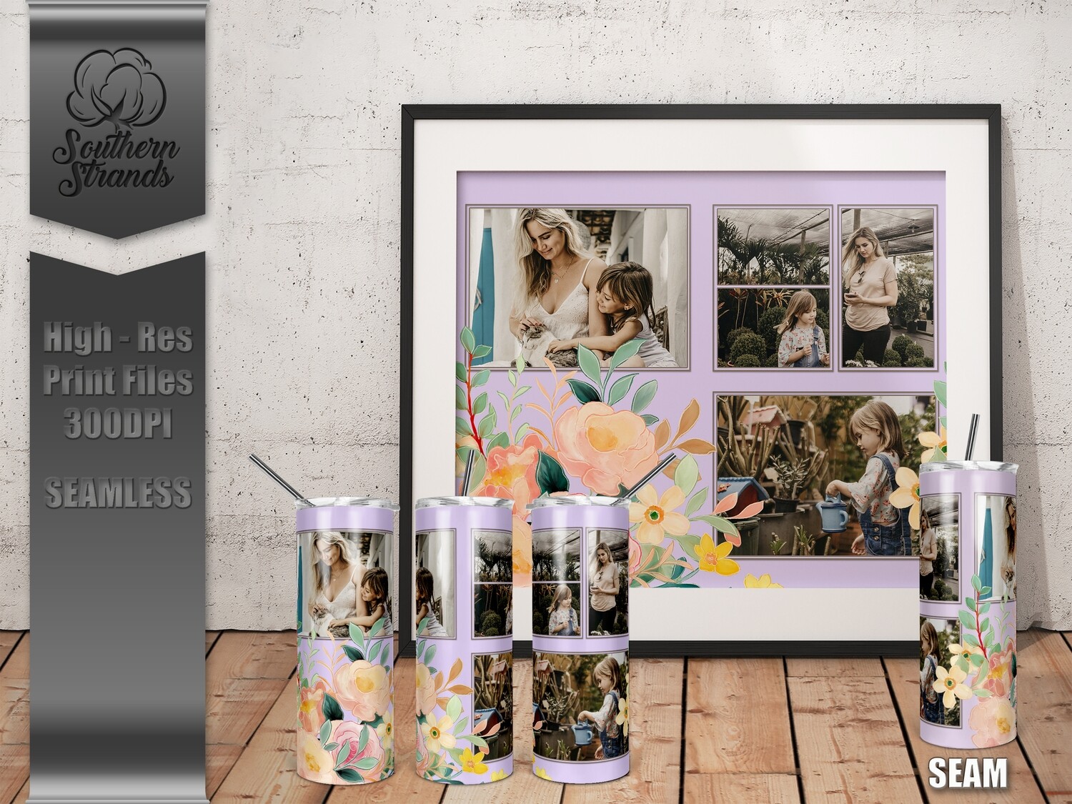 Watercolor Spring Photo Tumbler - Purple | SEAMLESS | DIGITAL DESIGN