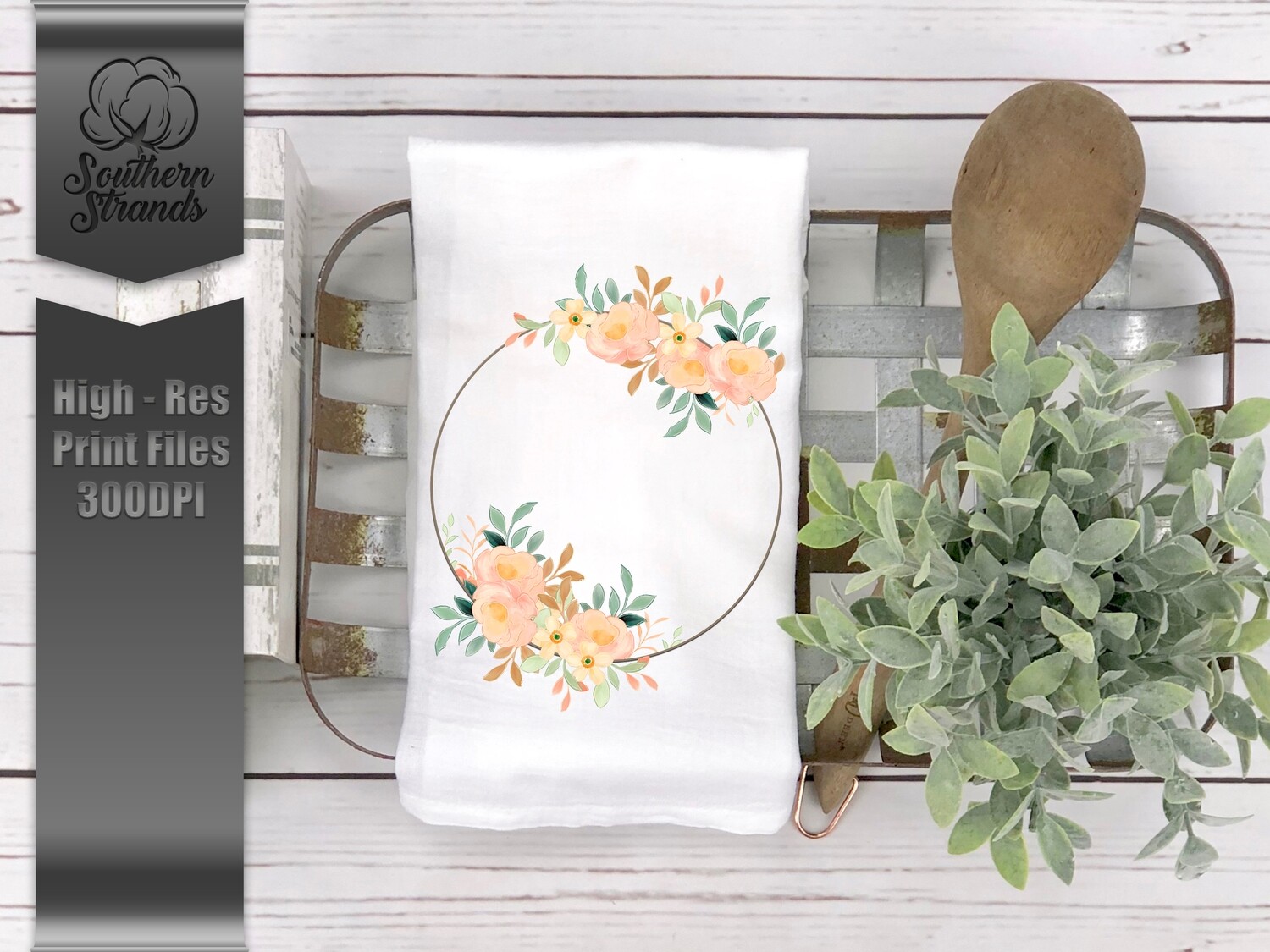 Watercolor Spring Floral Frame - Add Your Own Text - Round | Digital Download