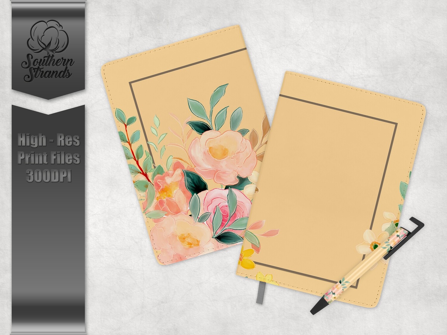 Watercolor Spring Floral Journal and Pen Set - Yellow | 3 sizes