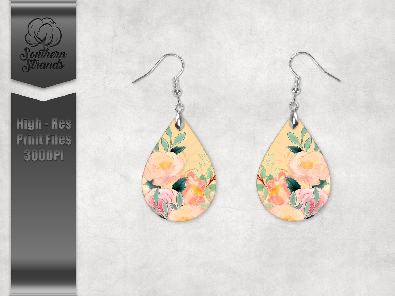 Watercolor Spring Flowers - Yellow - Teardrop - JEWELRY | DIGITAL DESIGN