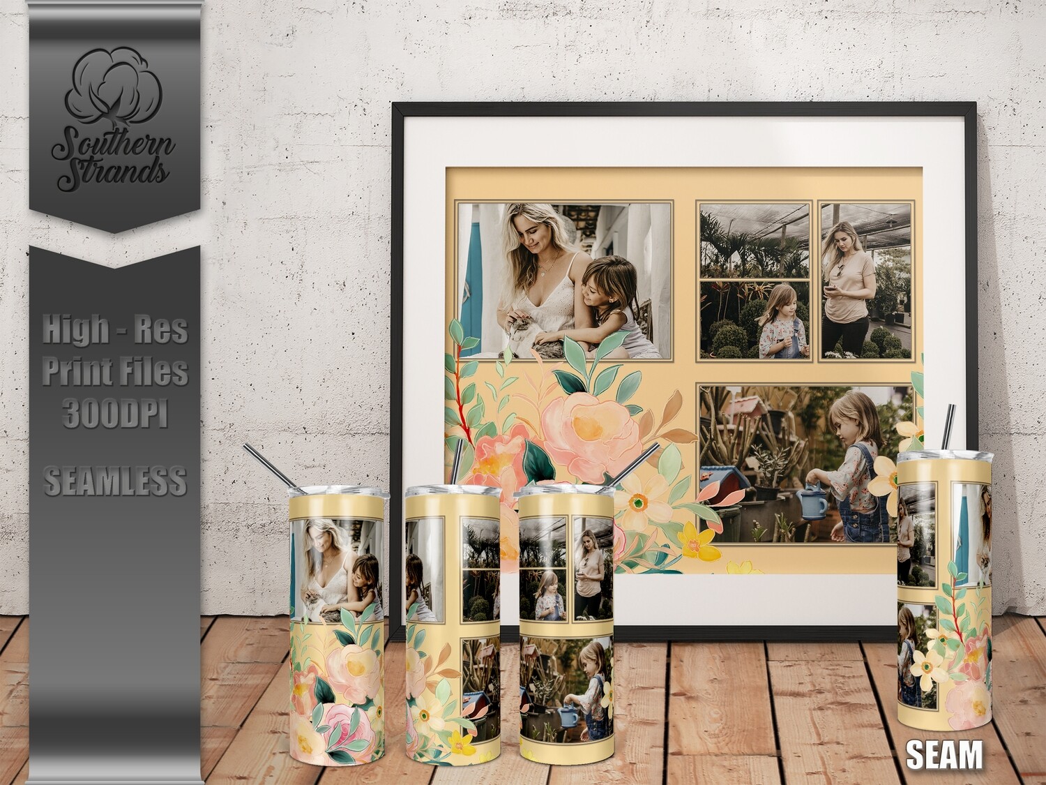 Watercolor Spring Photo Tumbler - Yellow | SEAMLESS | DIGITAL DESIGN