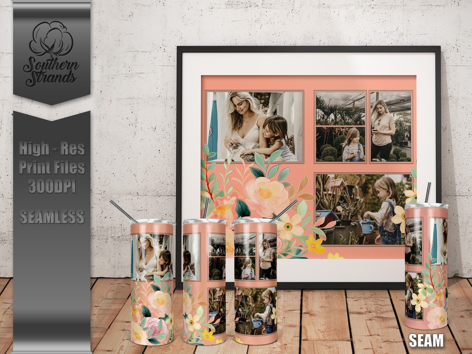 Watercolor Spring Photo Tumbler - Peach | SEAMLESS | DIGITAL DESIGN
