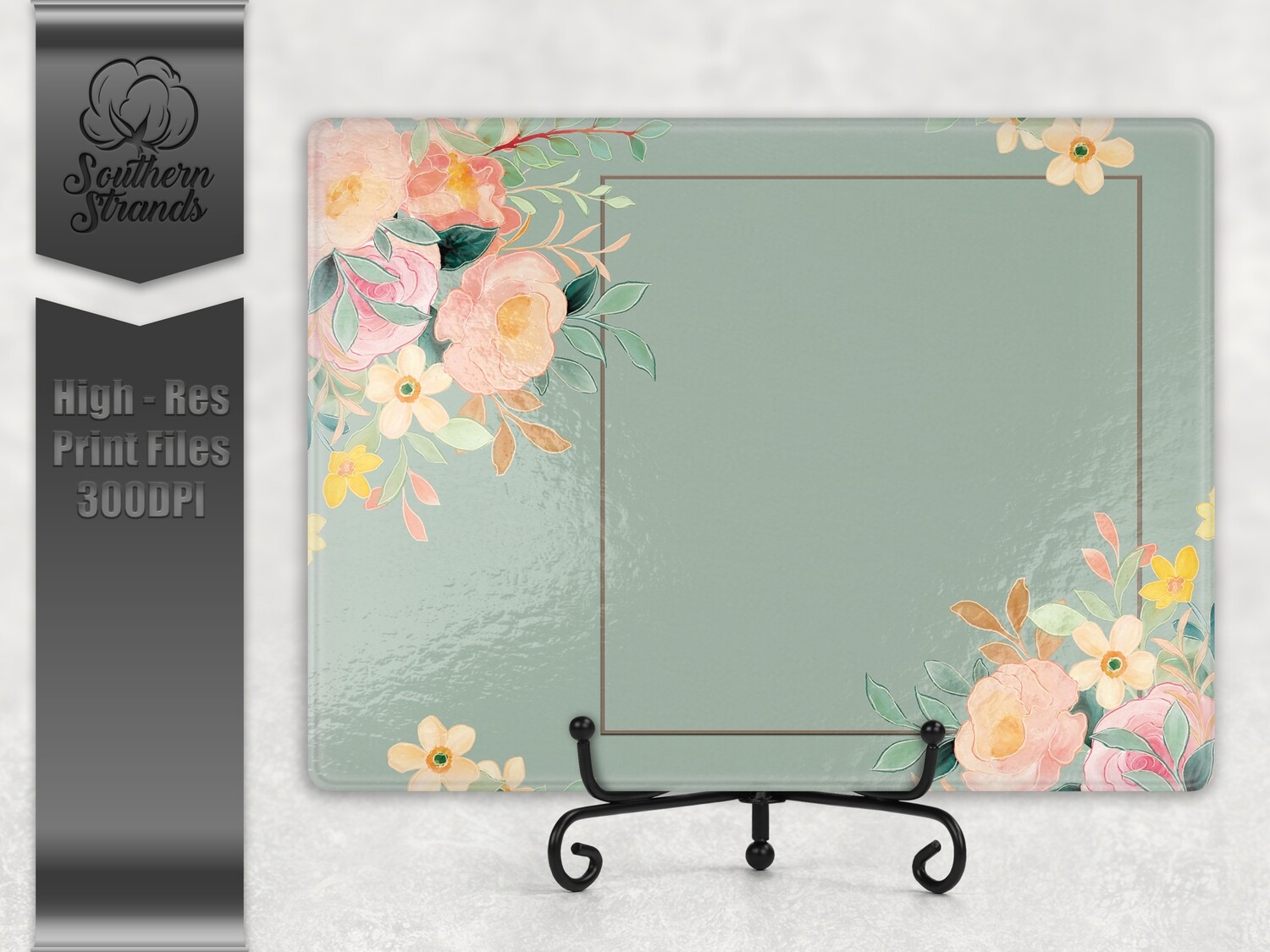 Watercolor Spring Floral Cutting Board - Green | 2 sizes