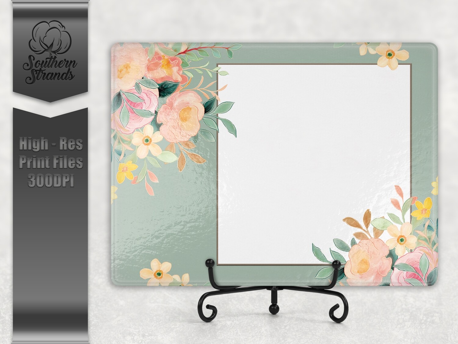 Watercolor Spring Floral Cutting Board - Green Add You Own Photo | 2 sizes