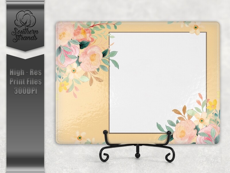 Watercolor Spring Floral Cutting Board - Yellow Add You Own Photo | 2 sizes