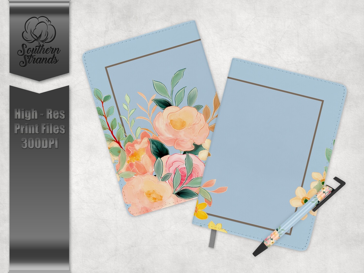 Watercolor Spring Floral Journal and Pen Set - Blue | 3 sizes